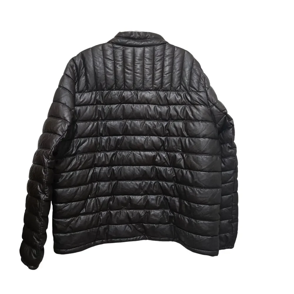 Tommy Hilfiger Mens XXL Brown Faux Leather Quilted Puffer Jacket